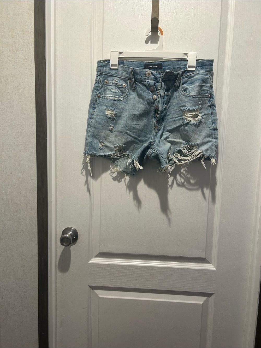 Aeropostale Light Blue Distressed Button-Fly Denim Shorts